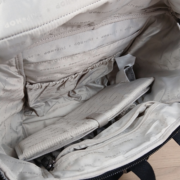 Skip Hop Black Gray Leather Trim Diaper Bag Tote with Shoulder Strap